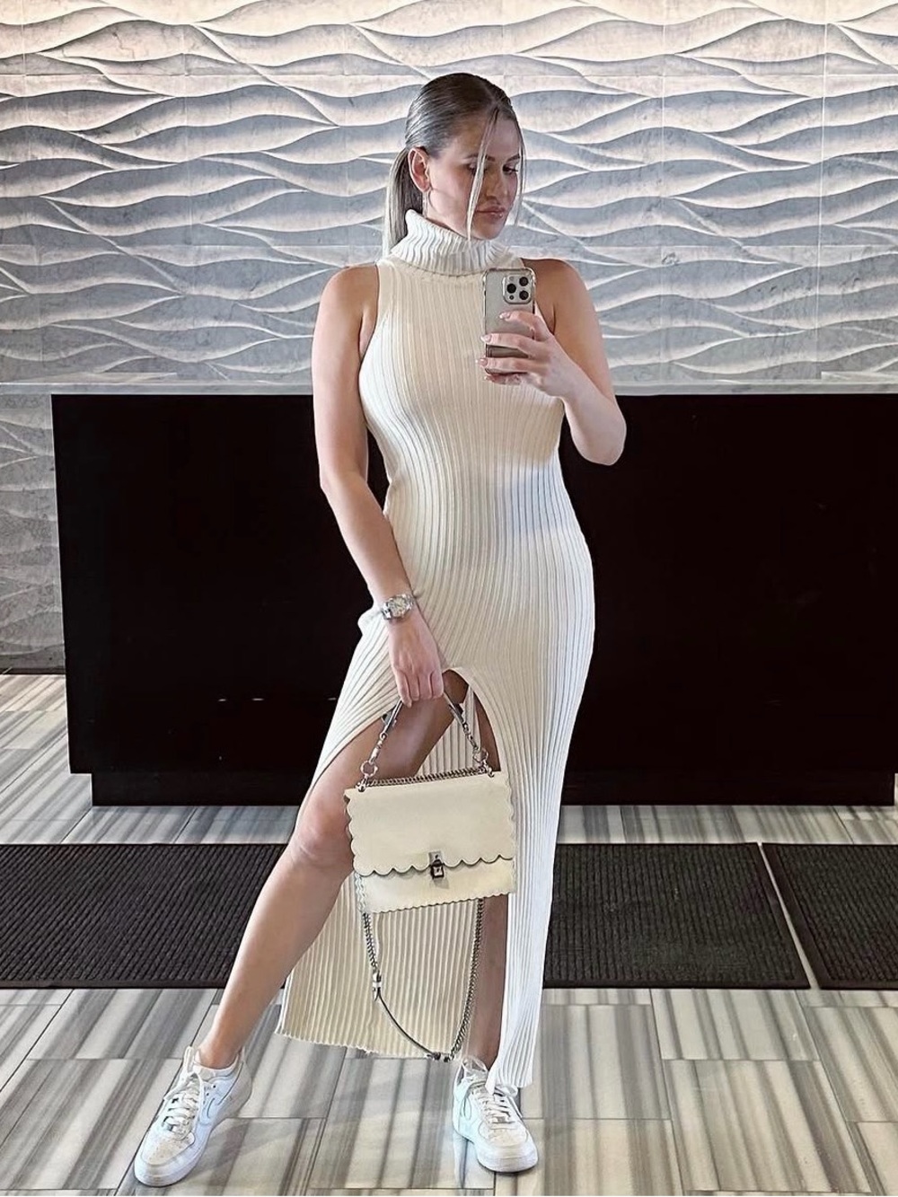 ZARA Kaia cream sweater influencer dress